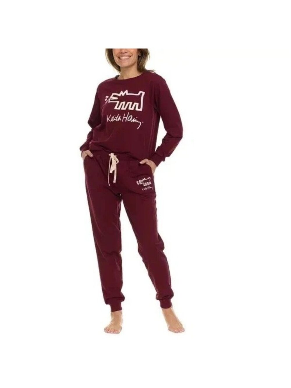 NWT Keith Haring Women's S Lounge Set Burgundy 2-Piece Super Soft Q0316